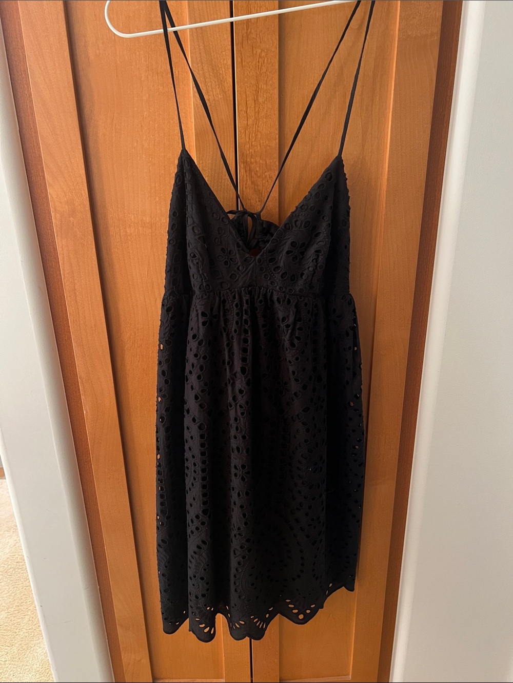 H&M Black Eyelet Spaghetti-Strap Mini Dress